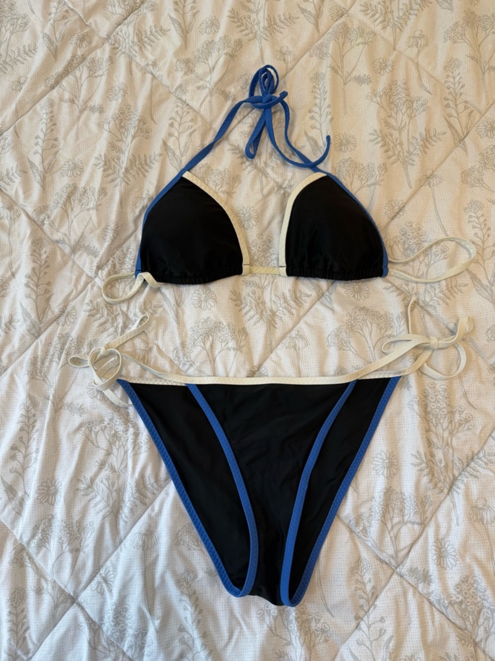 aerie Black Bikini with Blue and White Trim